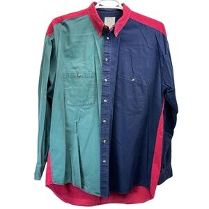 Vintage FIELD GEAR Multicolor Mens Colorblock Cotton Button Down Shirt‎ XLT